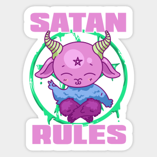 SATAN RULES Funny Sarcastic Satanic Pentagram Pastel Kawaii Goat Devil Sticker